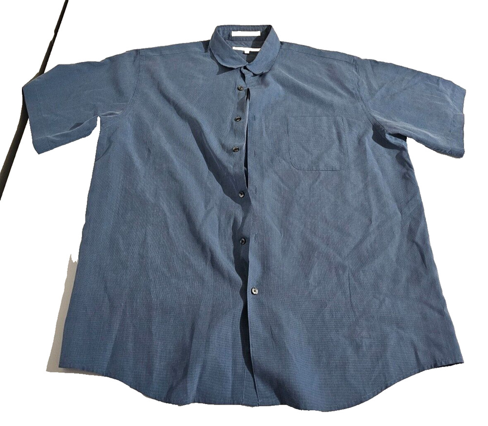 Perry Ellis Button Up Short Sleeve Shirt Men's SZ XL Small Blue Checkered Patter
